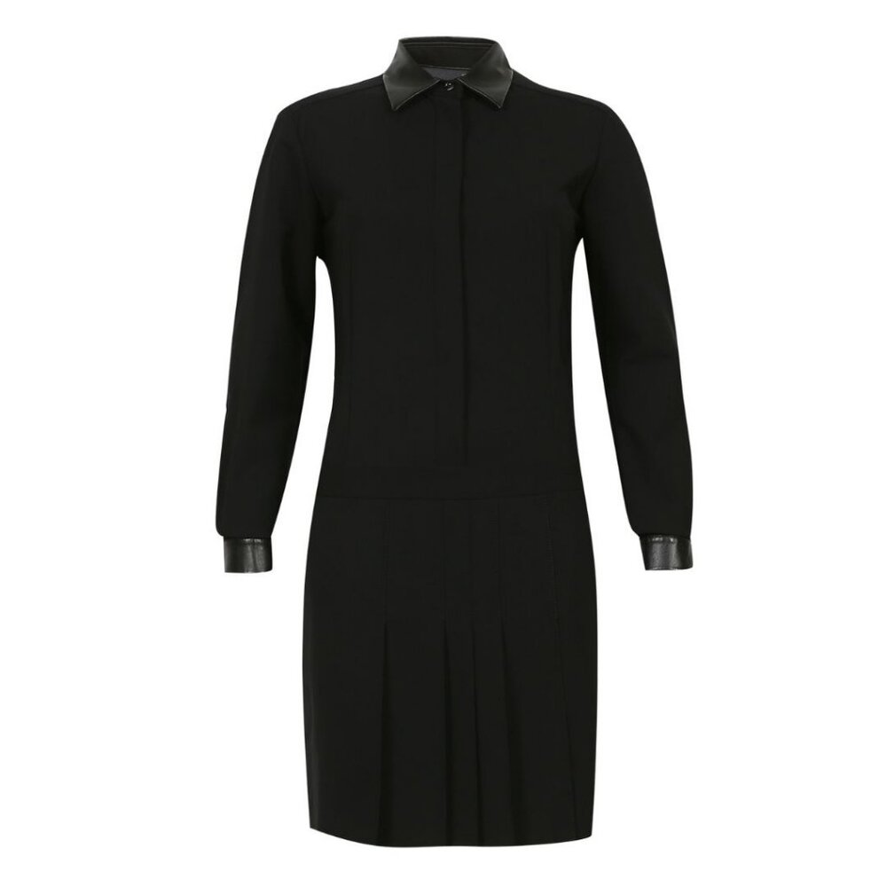 Barbara Bui Pleated Dress with Leather Collar Black Size FR 36/ US 4